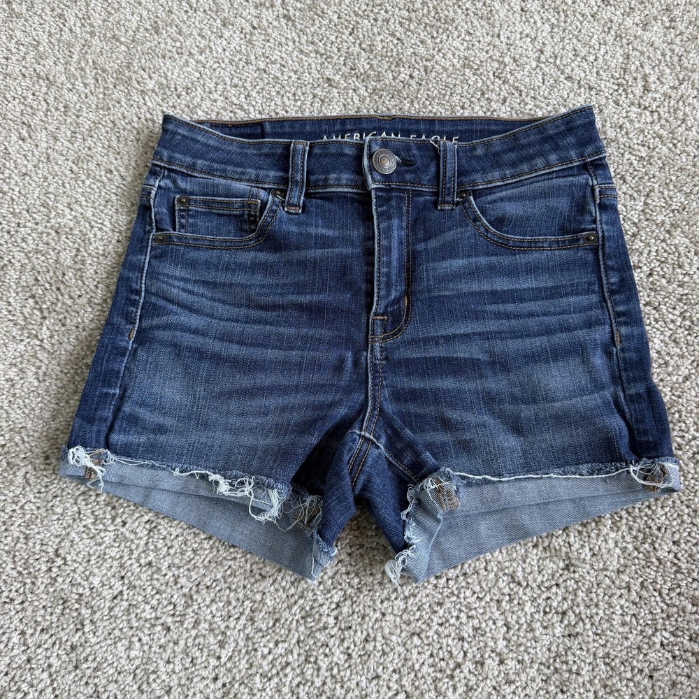 American Eagle Denim Cutoff Shorts Womens 4 Blue Hi-Rise Shortie Ne(x)t Level